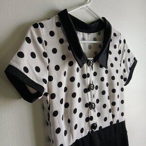 No Label - Brand White and Black dotted Elegant Dress, collar neck Medium